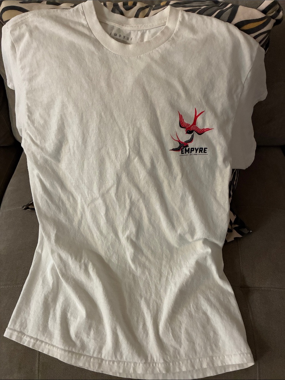 Empyre White T-Shirt with Red Swallow Chest Print